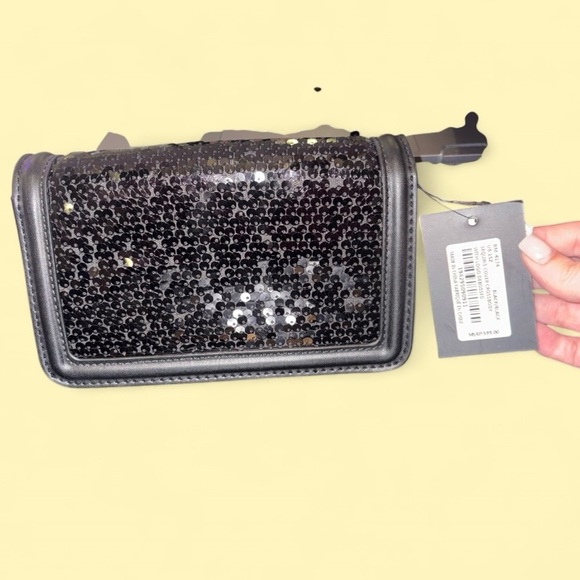Badgley Mischka NWT Black Sequin Mini Crossbody Bag Clutch w/ Chain Strap - Picture 5 of 7
